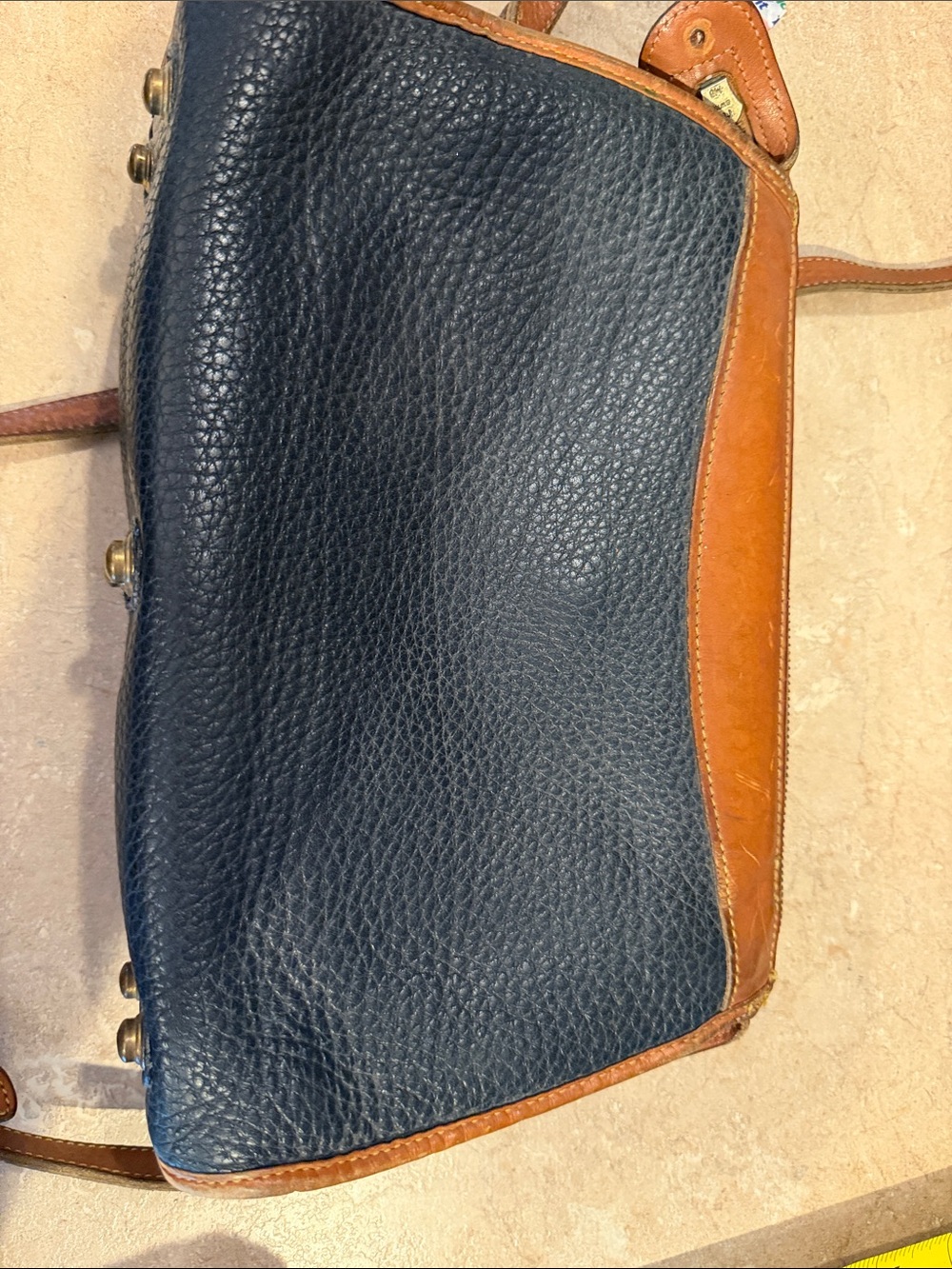 Vintage Dooney & Bourke dark Navy Pebbled Leather Crossbody with Brown Trim - Picture 7 of 7